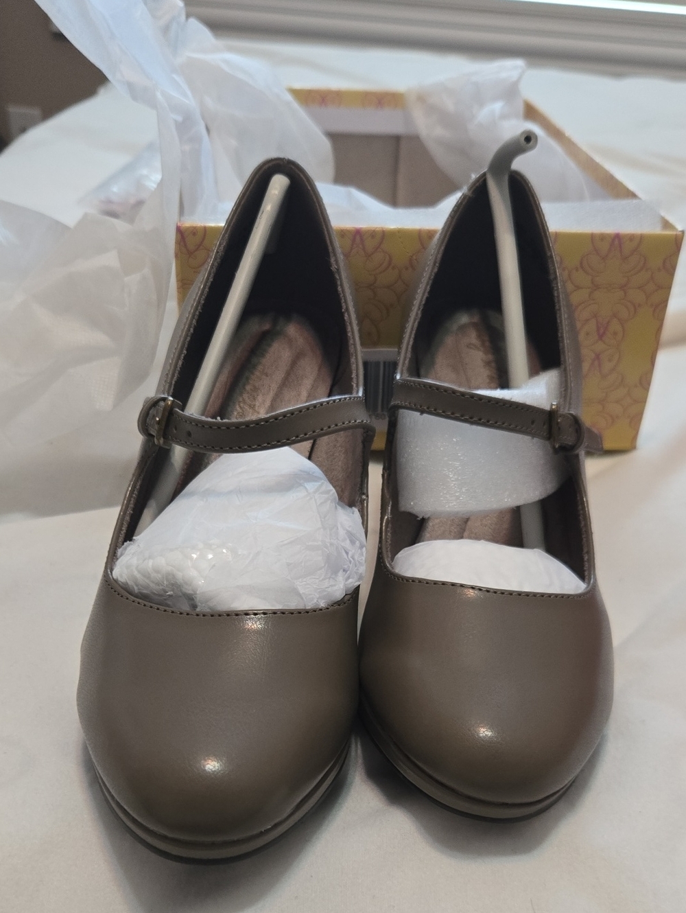 easy street Taupe Mary Jane Heels with Buckle Strap